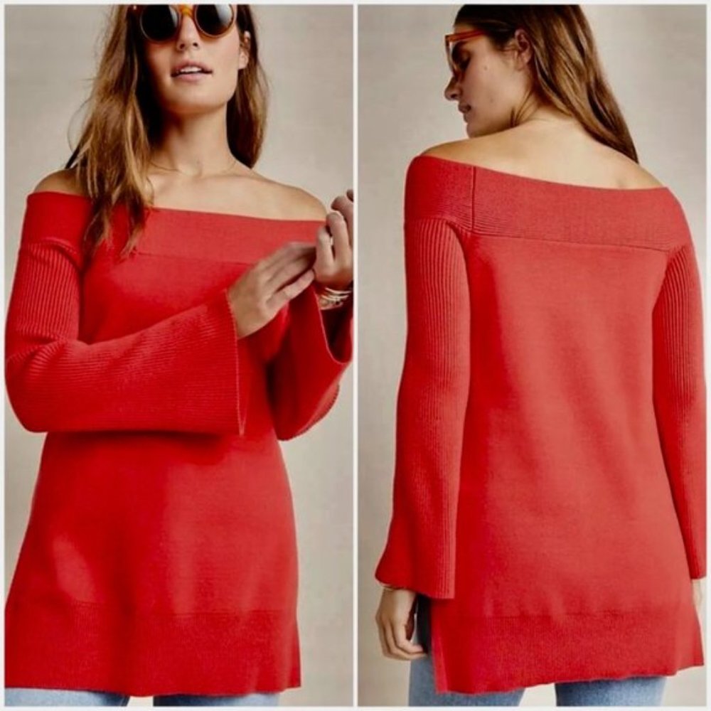 ANTHROPOLOGIE Elise Ribbed Tunic in Red